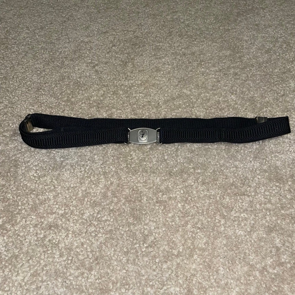 7 For All Mankind Mens Womensโ Black Elastic Webbing Belt Silver Logo Buckle
